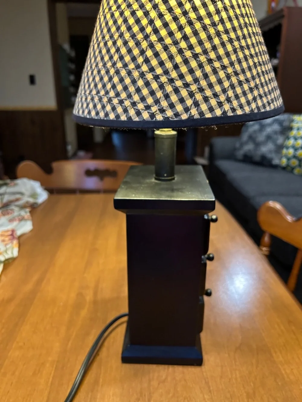 Home Accents Black Three-Drawer Accent Lamp with Checkered Shade - Picture 2 of 6